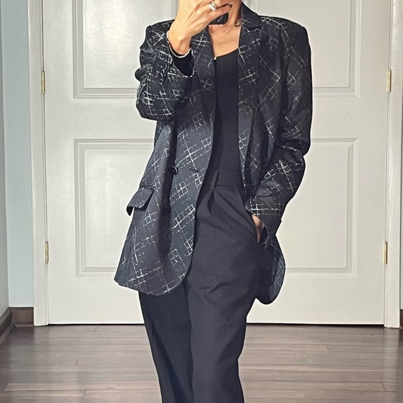 Wes Gordon navy and white muted print double breasted blazer jacket size… - Picture 4 of 11